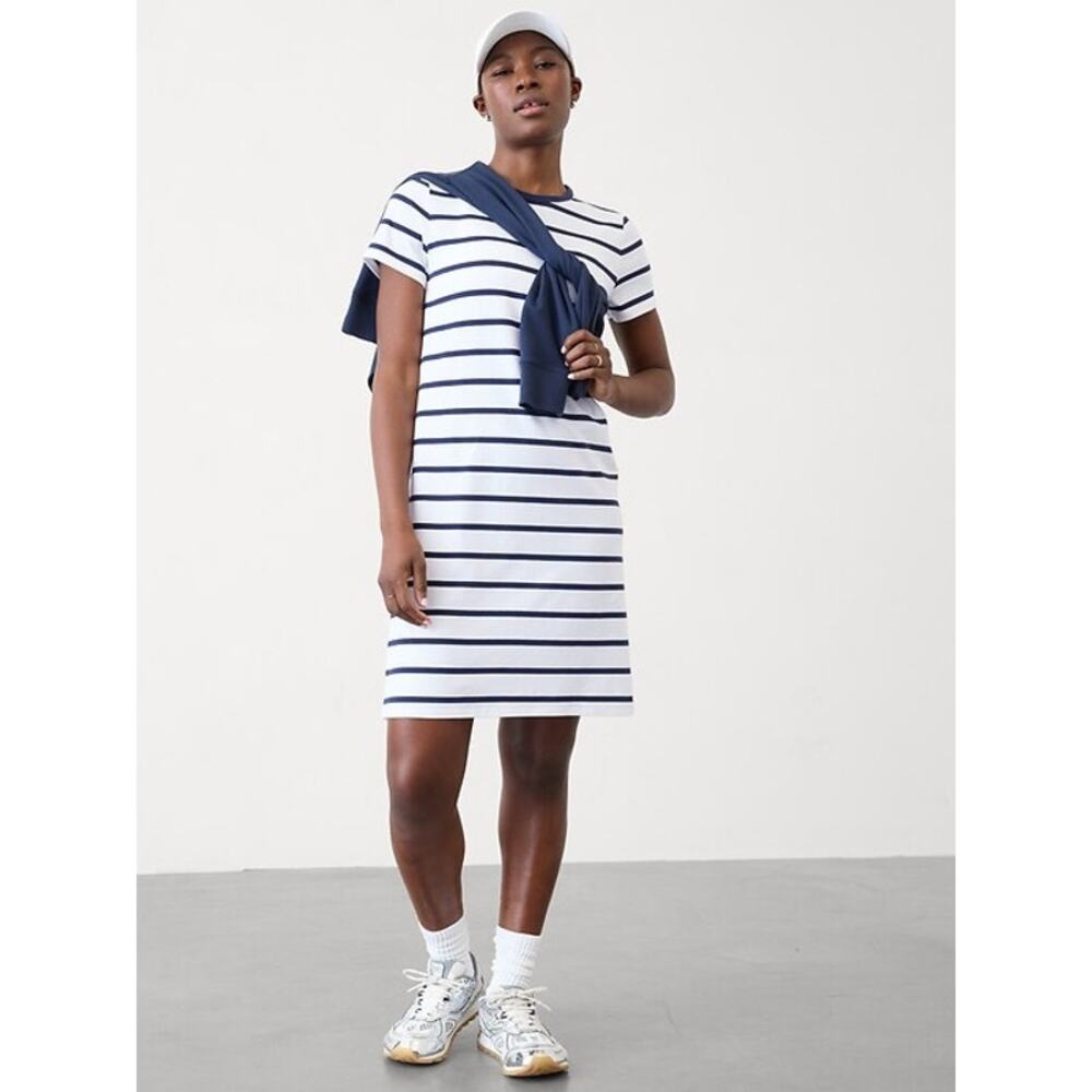ATHLETA Women's Essential Tee Dress Size XS In Navy Stripes